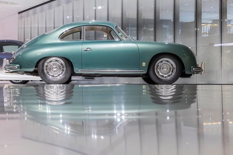 Porsche Museum Stuttgart-Zuffenhausen. Porsche 356 A 1600 Super Coupé built in 1956. The automotive