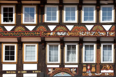 Coat of arms, Family Raven, 1542, Ornate Fachwerk-style, Decorations on a half-timbered house,