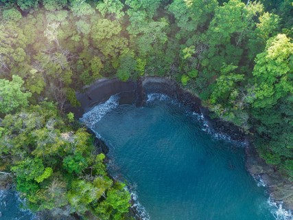 Aerial view, ocean and coast with rainforest, Puntarenas province, Costa Rica