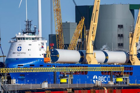 The seaport of Eemshaven, Emmahaven Basin, is where the components, rotors, tower components,