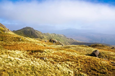 Pyg Track over Llyn Llydaw lake, Pen-y-Pass, mountain pass, Snowdonia, Gwynedd, north-west Wales,