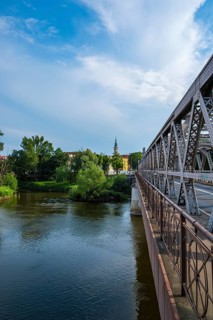 Oder landscape and picturesque view of the Upper Silesian town of Brzeg, Powiat Brzeski, Opole