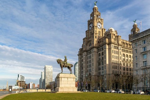 The Royal Liver building, Pier Head, Liverpool, England, UK completed 1911 architect Walter Aubrey