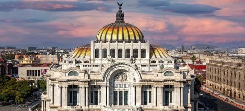 Mexico, Mexico City-3 February, 2020: Landmark Palace of Fine Arts (Palacio de Bellas Artes) in