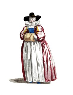 Historical clothing, fashion over time, clothing of a middle-class woman in London in 1640,