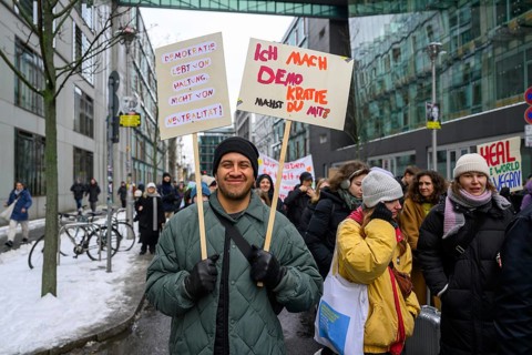 Participants with poster: Democracy depends on attitude, not neutrality! I do democracy. At the