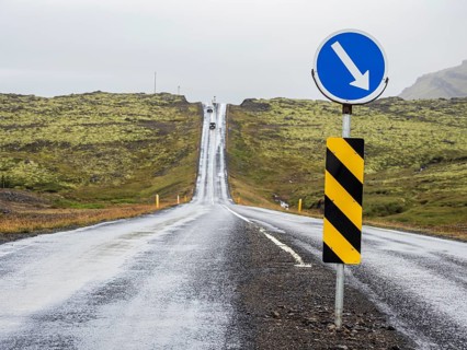 Hilly ring road in the lonely East Fjords, Iceland