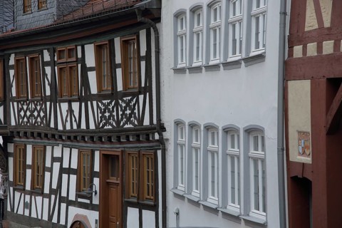 Front of houses with half-timbered houses, old three knights house, idyll, Kronberg, Taunus, Hesse,