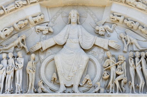 Tympanum of the early Gothic basilica of Sainte-Marie-Madeleine, Last Judgement, Vézelay, Yonne