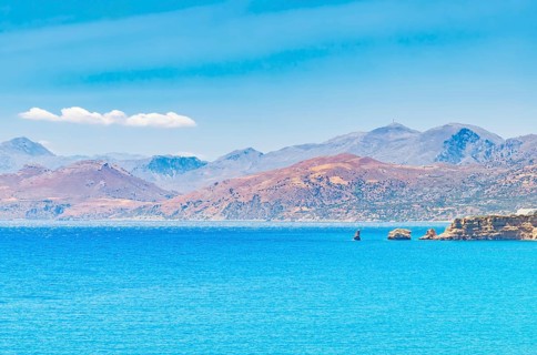 View of the White mountains from Agios Pavlos beach, Agios Pavlos, Southern Crete, Crete, Greek