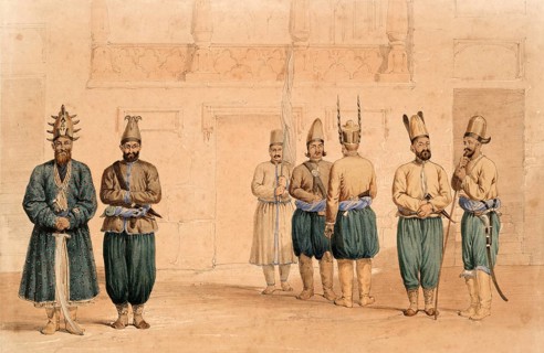 Retinue of Shah Shoojau Ool Moolk, Mahomed Shah Giljee, Chief Executioner, Ghufoor, a mutilator,
