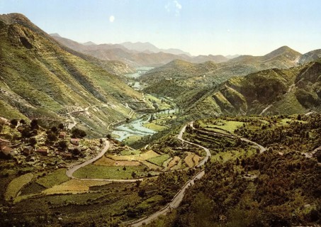 General view, Valley of Rieka, Montenegro, View from 1885, Historical, digitally restored