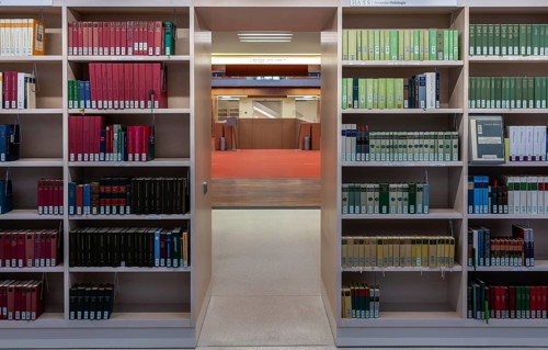 Bookshelves with historical folios, Staatsbibliothek Unter den Linden, Berlin, Germany