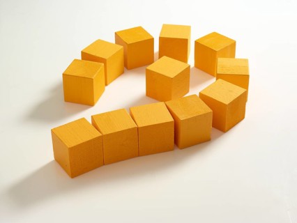 12 yellow wooden cubes against a white background