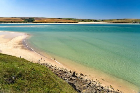 Daymer Bay beach and mouth of the River Camel at Rock, Cornwall, England, Great Britain