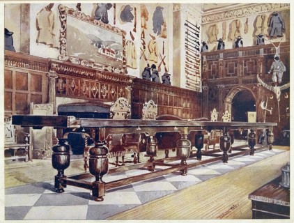 Furniture at the turn of the century 1900, Shovelboard table in the Hall of Littlecote (1910,