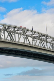 People walking on top of Harbor Bridge, Auckland, North Island, New Zealand