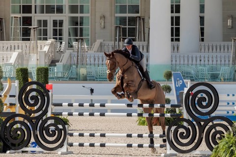 Woman competing in the Hunter Jumper competition in the Grand Outdoor Arena of the World Equestrian