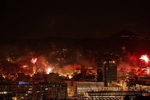 Göppingen with the Hohenstaufen in the background for the New Year's Eve fireworks 2023