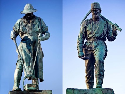 Sculptures Frieder and Henner, metallurgist and miner in cast bronze by Friedrich Reusch, Siegen,