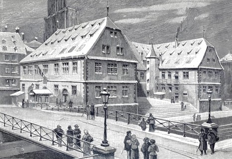 Große Metzig an der Ill next to the Old Customs, Strasbourg, 1880, France, illustration,