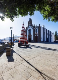 Christmas tree in front of the church in Santa Lucía de Tirajana, Gran Canaria, Canary Islands,