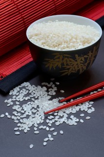 Rice, white rice in bowl with chopsticks