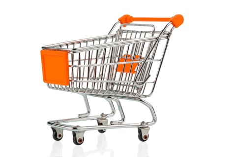 An empty shopping trolley, cut-out, symbol photo for inflation rate, food prices, poverty studio