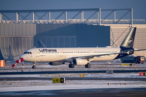 Lufthansa Airbus A321-200, in front of take-off on runway west, Frankfurt Airport FRA, Fraport, in