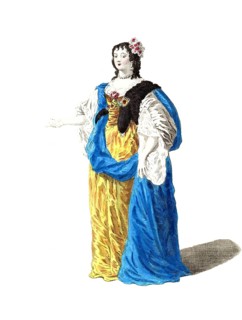 Historical clothing, fashion over time, traditional costume of a noble woman from England around