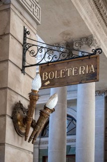 Sign with the inscription Boleteria, i.e. ticket counter, in the railway station of Retiro, Buenos