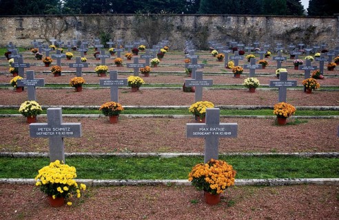 Military cemetery at the time of the Day of the dead. Tombs of german soldiers who died during the