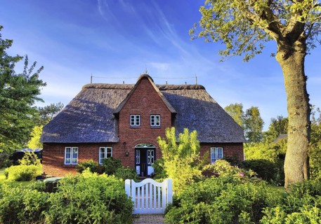 Uthlandfriesian house, typical, small thatched-roof houses with gables also called Frisian house,