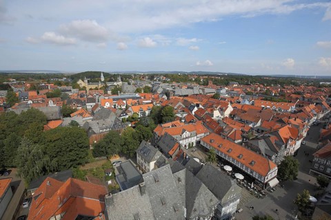 View from the market church to the townscape of Goslar, view, Harz, Lower Saxony, Germany