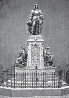 The Martin Behaim Memorial in Nuremberg on Theresienplatz, 1896, Bavaria, Germany, illustration,