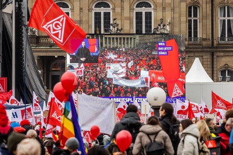 Day of action organised by IG Metall in Stuttgart. Metalworkers rally to fight for the future of