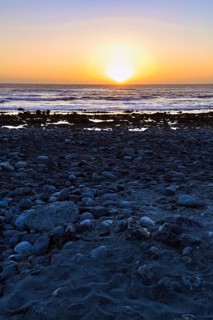 Rocky west coast, black lava coast, coastline, sunset, El Golfo, Yaiza, Lanzarote, Spain
