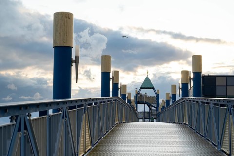 Bridge with observation tower, Norddeich, East Frisia, Lower Saxony, Germany