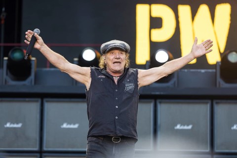 Brian Johnson, lead singer of AC/DC live on Power Up Tour 2025 at the Olympiastadion Berlin on 30