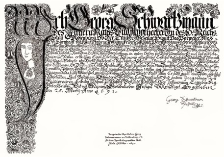 Pharmacy certificate, Rothenburg ob der Tauber, Germany, 1691