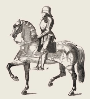 A medieval knight riding a horse, suit of armour, 15th-century