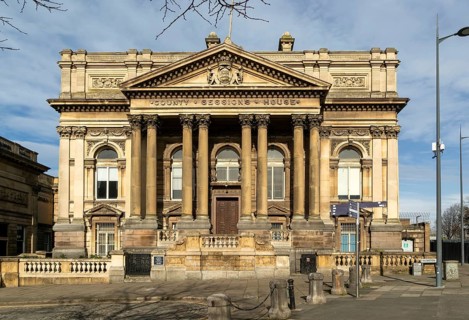 Neoclassical architecture of the former County Sessions House courthouse building, city centre of