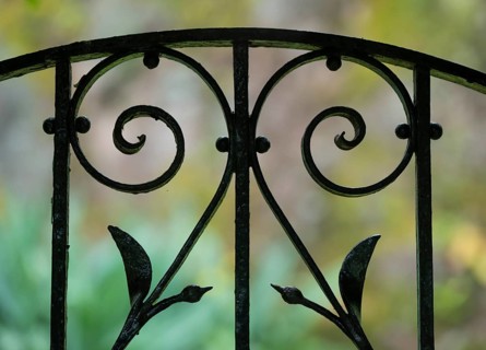 Detail of wrought iron garden door, Inverewe Gardens, Poolewe, Loch Ewe, Highlands, Highlands,