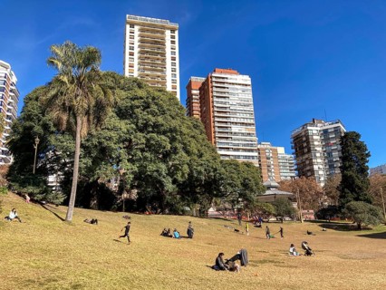 Barrancas de Belgrano Park with high-rise buildings in Belgrano, Buenos Aires, Argentina
