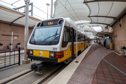 Dallas DART Light Rail local transport at the DFW Airport stop in Dallas, USA