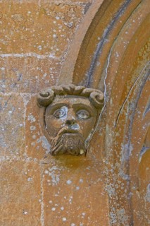 Portrait, Head, Detail, Exterior wall, Church, Stanway, The Cotswolds, England, Great Britain