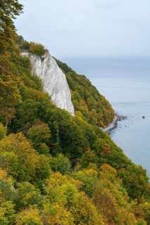 Victoria view of Königsstuhl, chalk cliffs and Baltic Sea, trees with autumn colors, Jasmund