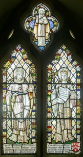 Church stained glass window of Saint Nicholas and Faith, by Clayton and Bell 1939, Boulge, Suffolk,
