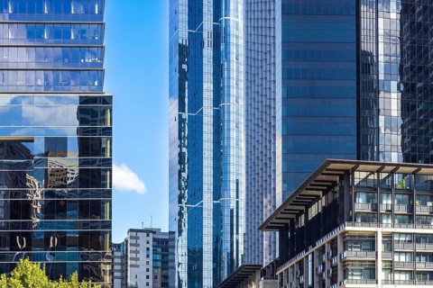 Australia scenic Melbourne downtown skyline panorama near financial business center