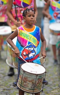 Traditional drumming group in the historic old town, Salvador, State of Bahia, Brazil